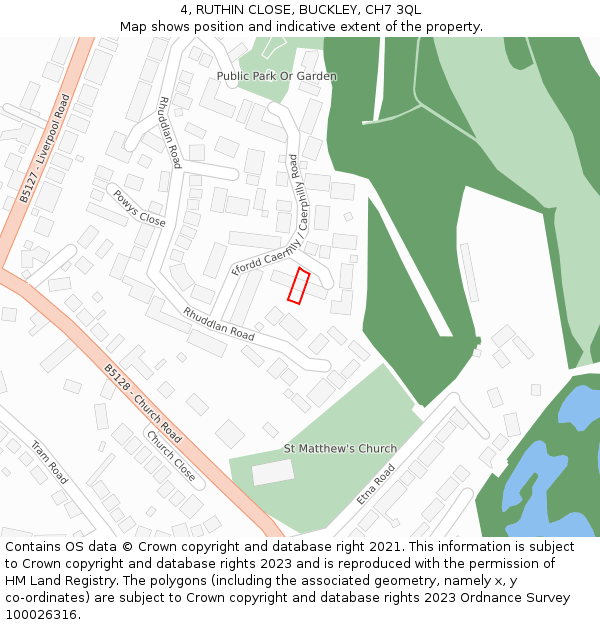 4, RUTHIN CLOSE, BUCKLEY, CH7 3QL: Location map and indicative extent of plot