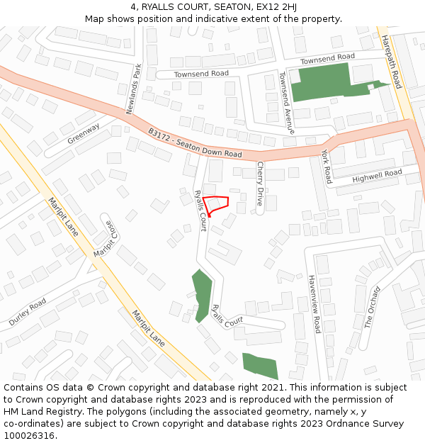 4, RYALLS COURT, SEATON, EX12 2HJ: Location map and indicative extent of plot
