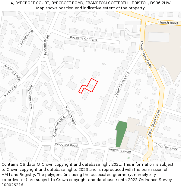 4, RYECROFT COURT, RYECROFT ROAD, FRAMPTON COTTERELL, BRISTOL, BS36 2HW: Location map and indicative extent of plot