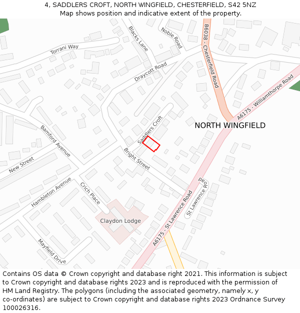4, SADDLERS CROFT, NORTH WINGFIELD, CHESTERFIELD, S42 5NZ: Location map and indicative extent of plot