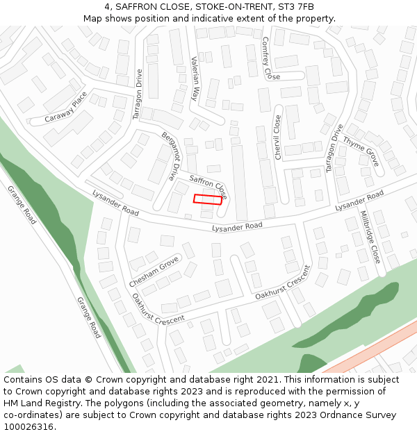 4, SAFFRON CLOSE, STOKE-ON-TRENT, ST3 7FB: Location map and indicative extent of plot