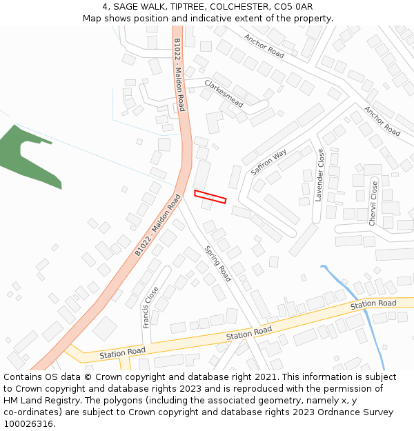 4, SAGE WALK, TIPTREE, COLCHESTER, CO5 0AR: Location map and indicative extent of plot