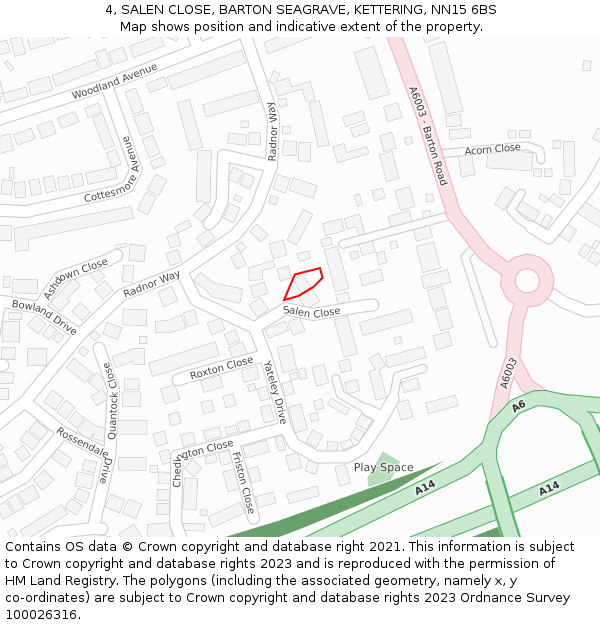 4, SALEN CLOSE, BARTON SEAGRAVE, KETTERING, NN15 6BS: Location map and indicative extent of plot