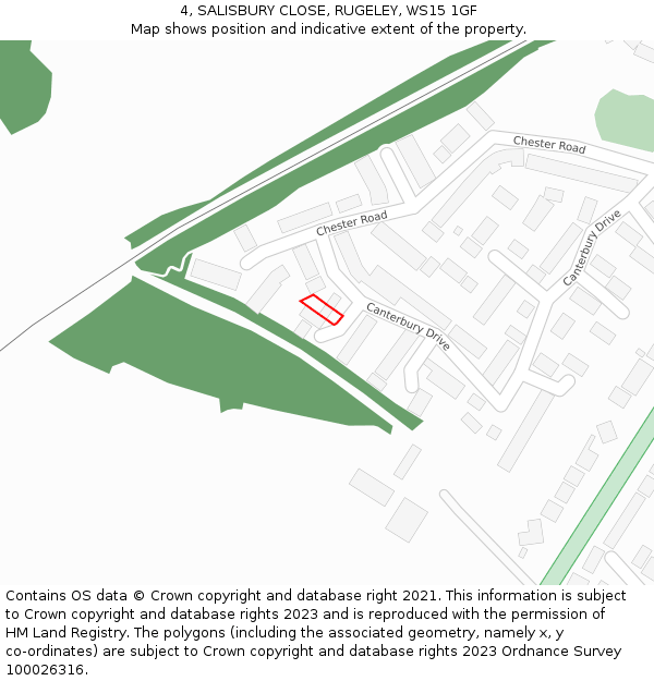 4, SALISBURY CLOSE, RUGELEY, WS15 1GF: Location map and indicative extent of plot