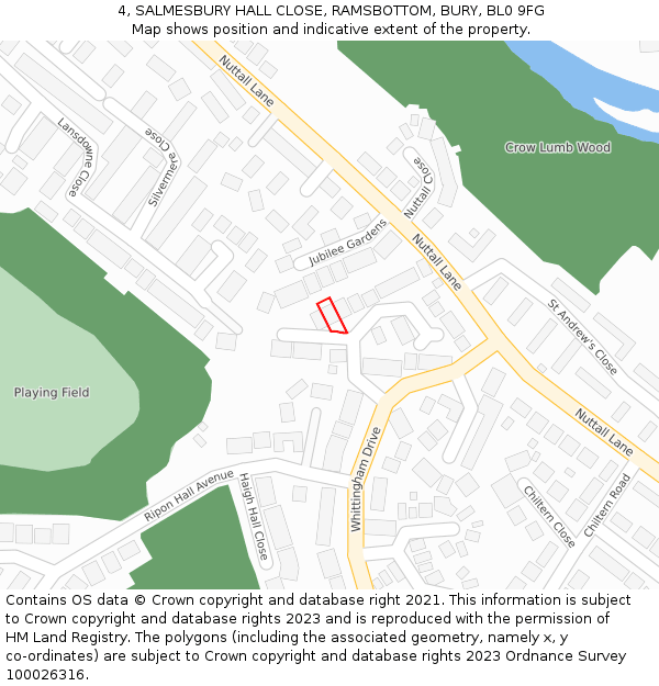 4, SALMESBURY HALL CLOSE, RAMSBOTTOM, BURY, BL0 9FG: Location map and indicative extent of plot