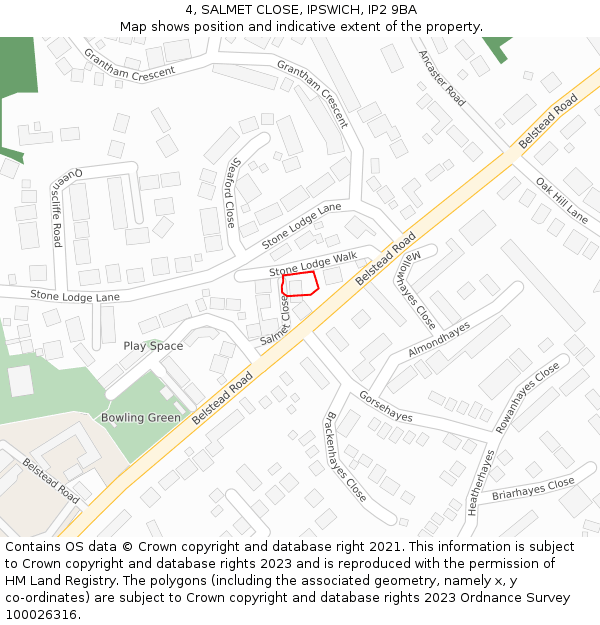 4, SALMET CLOSE, IPSWICH, IP2 9BA: Location map and indicative extent of plot