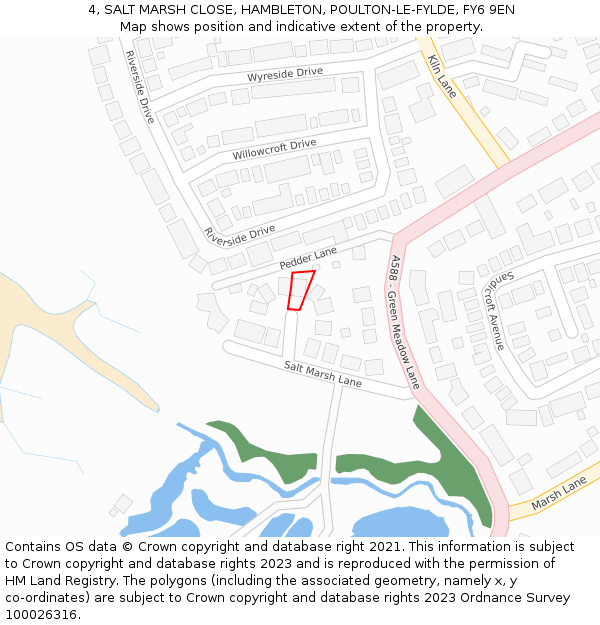 4, SALT MARSH CLOSE, HAMBLETON, POULTON-LE-FYLDE, FY6 9EN: Location map and indicative extent of plot