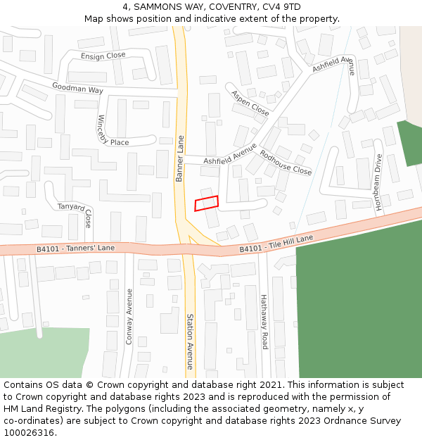 4, SAMMONS WAY, COVENTRY, CV4 9TD: Location map and indicative extent of plot