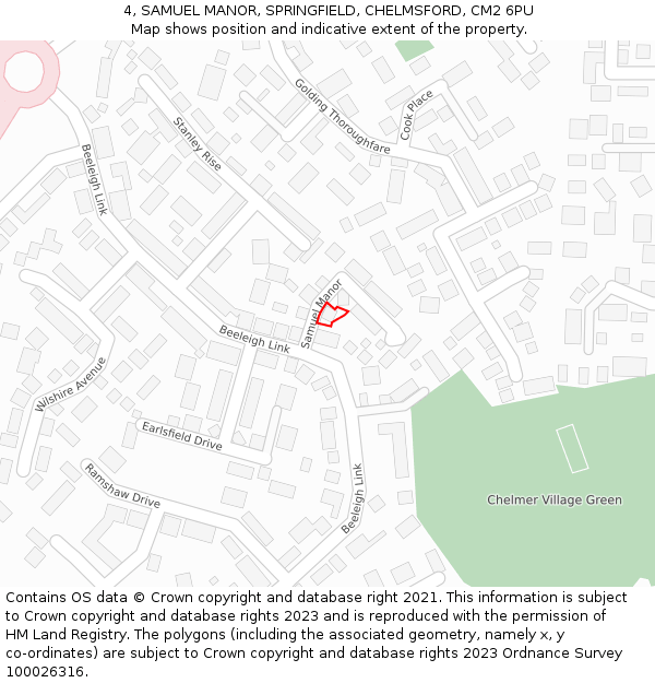 4, SAMUEL MANOR, SPRINGFIELD, CHELMSFORD, CM2 6PU: Location map and indicative extent of plot