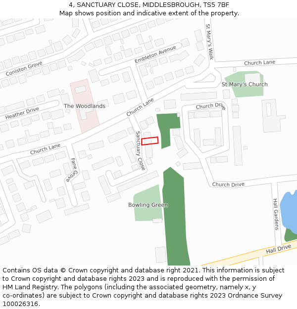 4, SANCTUARY CLOSE, MIDDLESBROUGH, TS5 7BF: Location map and indicative extent of plot