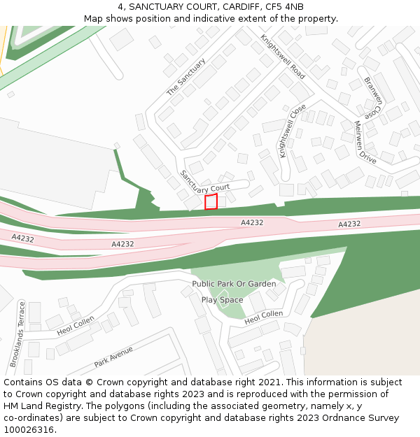 4, SANCTUARY COURT, CARDIFF, CF5 4NB: Location map and indicative extent of plot