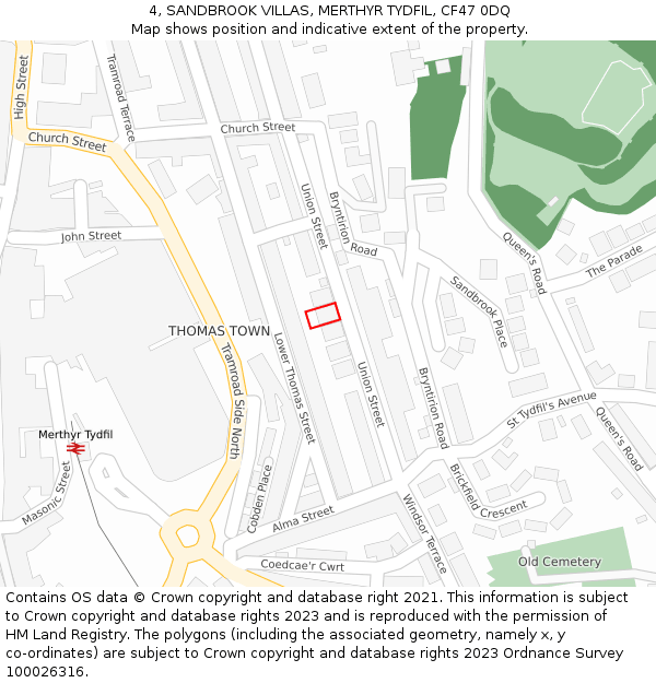 4, SANDBROOK VILLAS, MERTHYR TYDFIL, CF47 0DQ: Location map and indicative extent of plot