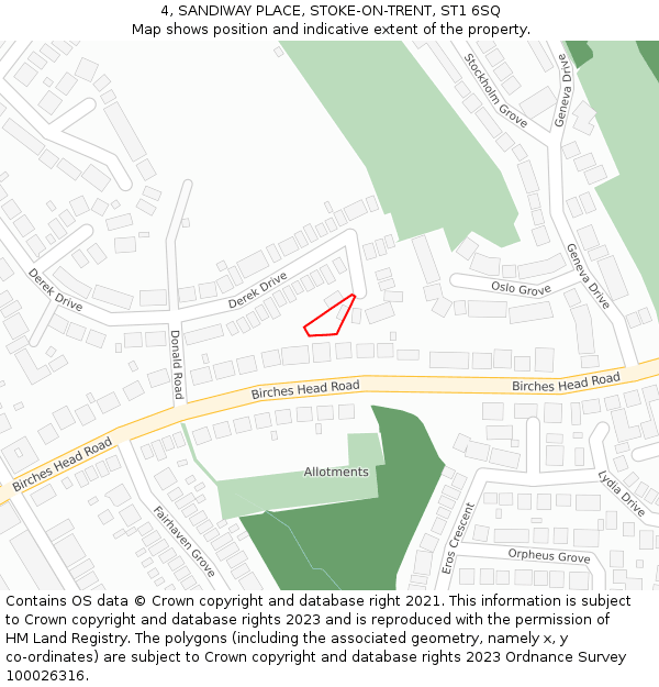 4, SANDIWAY PLACE, STOKE-ON-TRENT, ST1 6SQ: Location map and indicative extent of plot