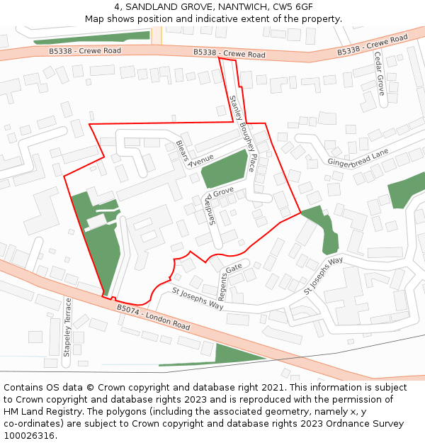 4, SANDLAND GROVE, NANTWICH, CW5 6GF: Location map and indicative extent of plot