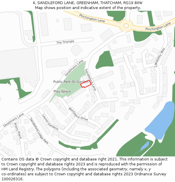 4, SANDLEFORD LANE, GREENHAM, THATCHAM, RG19 8XW: Location map and indicative extent of plot