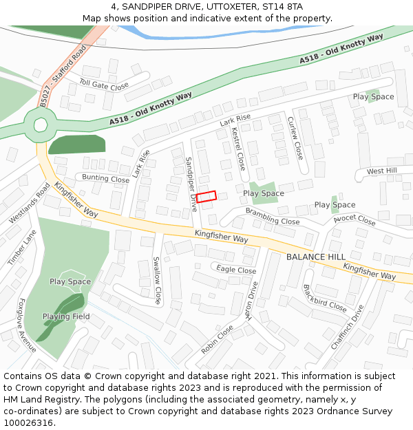4, SANDPIPER DRIVE, UTTOXETER, ST14 8TA: Location map and indicative extent of plot