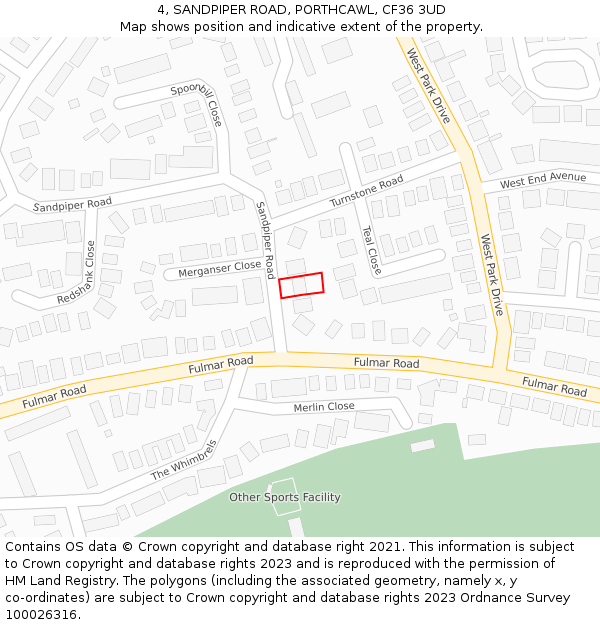 4, SANDPIPER ROAD, PORTHCAWL, CF36 3UD: Location map and indicative extent of plot