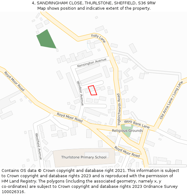 4, SANDRINGHAM CLOSE, THURLSTONE, SHEFFIELD, S36 9RW: Location map and indicative extent of plot