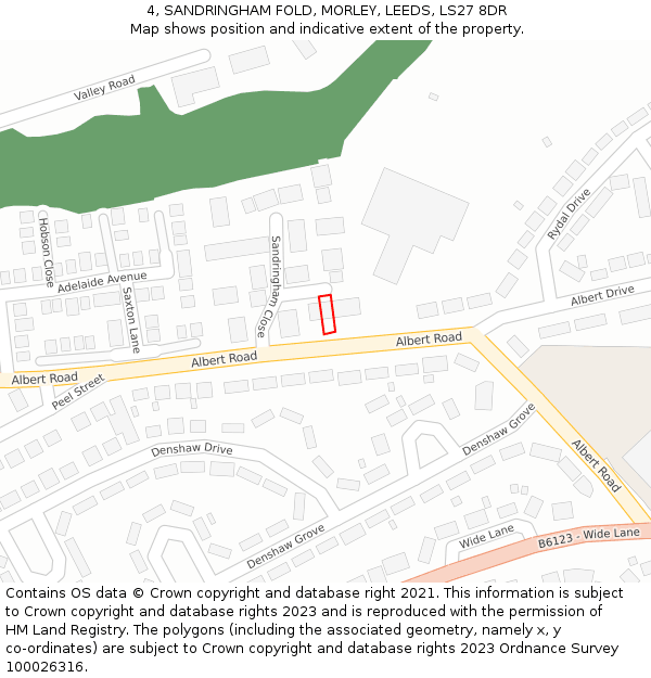 4, SANDRINGHAM FOLD, MORLEY, LEEDS, LS27 8DR: Location map and indicative extent of plot