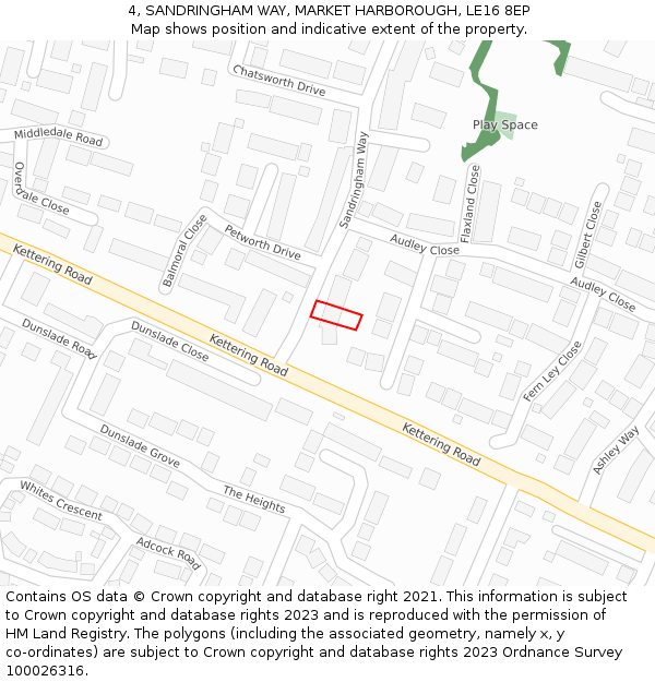 4, SANDRINGHAM WAY, MARKET HARBOROUGH, LE16 8EP: Location map and indicative extent of plot