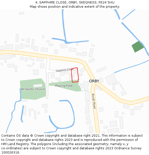 4, SAPPHIRE CLOSE, ORBY, SKEGNESS, PE24 5HU: Location map and indicative extent of plot