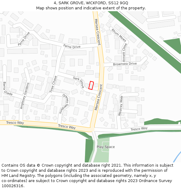 4, SARK GROVE, WICKFORD, SS12 9GQ: Location map and indicative extent of plot