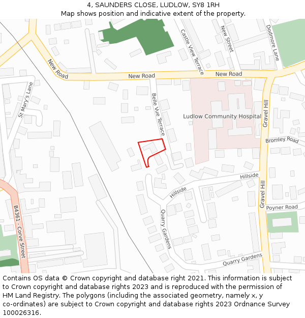 4, SAUNDERS CLOSE, LUDLOW, SY8 1RH: Location map and indicative extent of plot