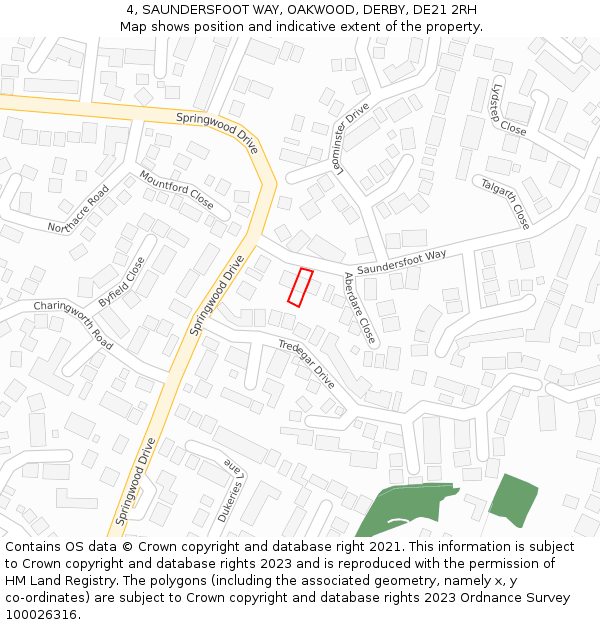 4, SAUNDERSFOOT WAY, OAKWOOD, DERBY, DE21 2RH: Location map and indicative extent of plot