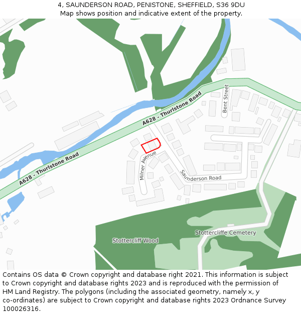 4, SAUNDERSON ROAD, PENISTONE, SHEFFIELD, S36 9DU: Location map and indicative extent of plot
