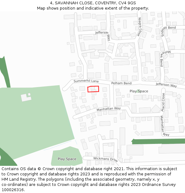 4, SAVANNAH CLOSE, COVENTRY, CV4 9GS: Location map and indicative extent of plot