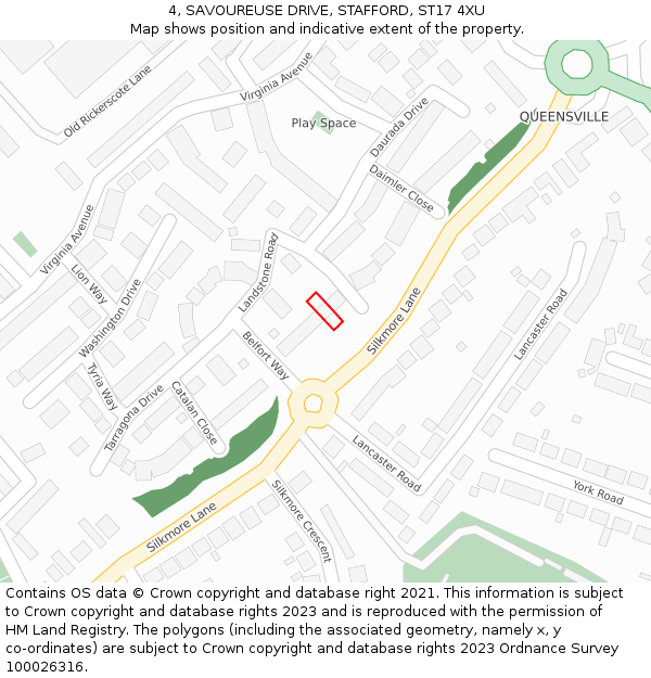 4, SAVOUREUSE DRIVE, STAFFORD, ST17 4XU: Location map and indicative extent of plot