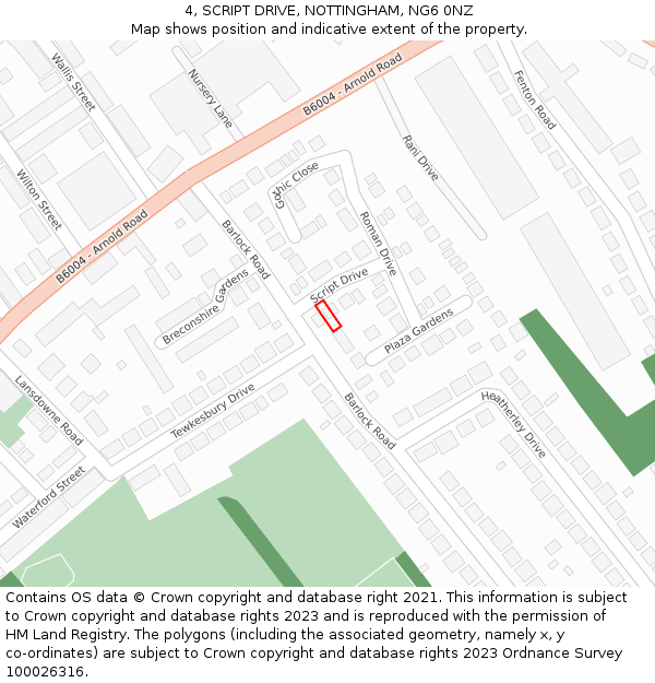 4, SCRIPT DRIVE, NOTTINGHAM, NG6 0NZ: Location map and indicative extent of plot