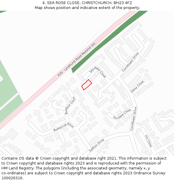 4, SEA ROSE CLOSE, CHRISTCHURCH, BH23 4FZ: Location map and indicative extent of plot