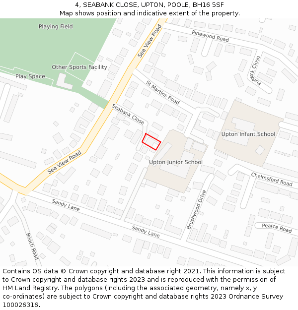 4, SEABANK CLOSE, UPTON, POOLE, BH16 5SF: Location map and indicative extent of plot