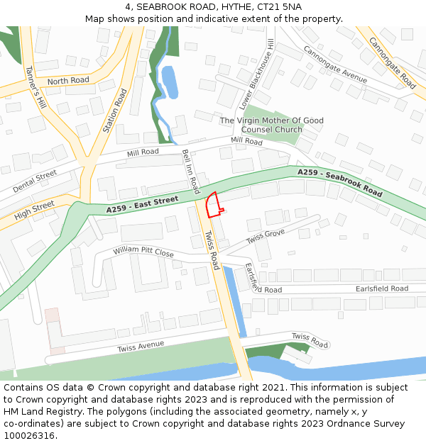 4, SEABROOK ROAD, HYTHE, CT21 5NA: Location map and indicative extent of plot