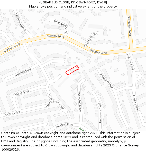 4, SEAFIELD CLOSE, KINGSWINFORD, DY6 8JJ: Location map and indicative extent of plot