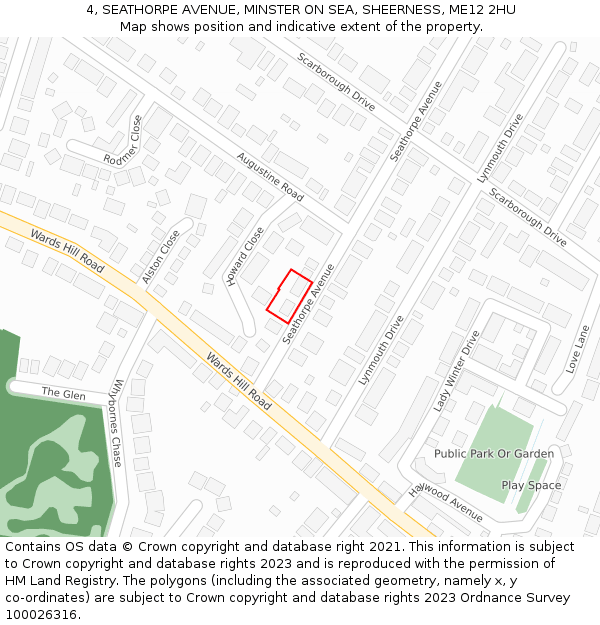 4, SEATHORPE AVENUE, MINSTER ON SEA, SHEERNESS, ME12 2HU: Location map and indicative extent of plot