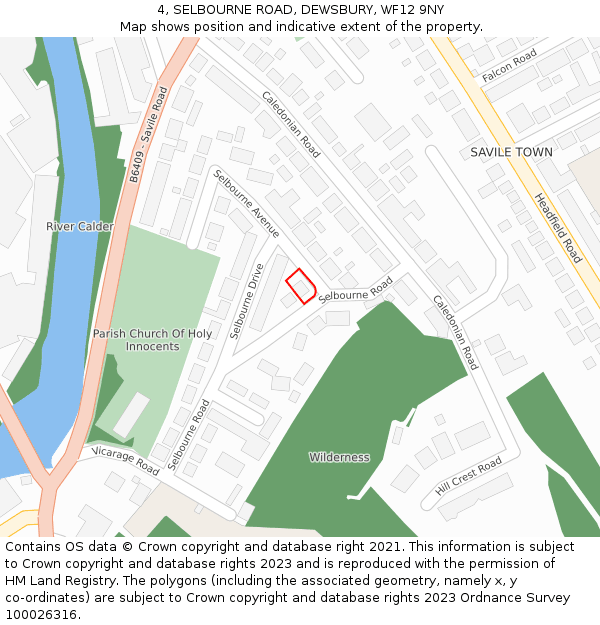 4, SELBOURNE ROAD, DEWSBURY, WF12 9NY: Location map and indicative extent of plot