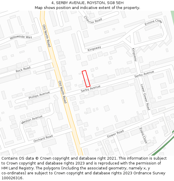 4, SERBY AVENUE, ROYSTON, SG8 5EH: Location map and indicative extent of plot