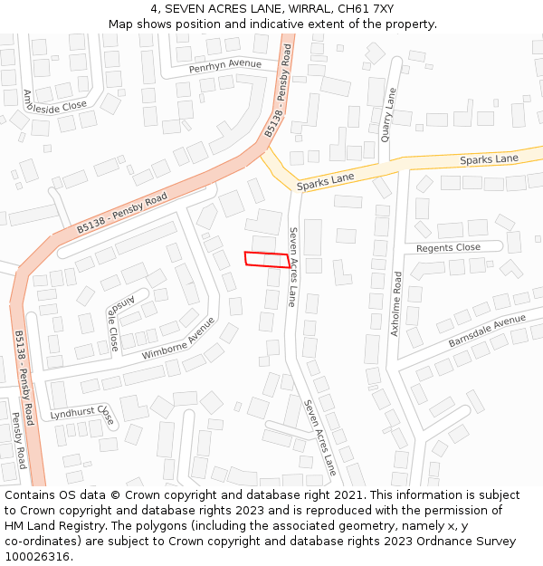 4, SEVEN ACRES LANE, WIRRAL, CH61 7XY: Location map and indicative extent of plot
