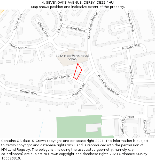4, SEVENOAKS AVENUE, DERBY, DE22 4HU: Location map and indicative extent of plot