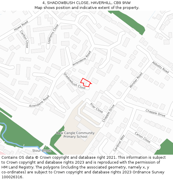 4, SHADOWBUSH CLOSE, HAVERHILL, CB9 9NW: Location map and indicative extent of plot