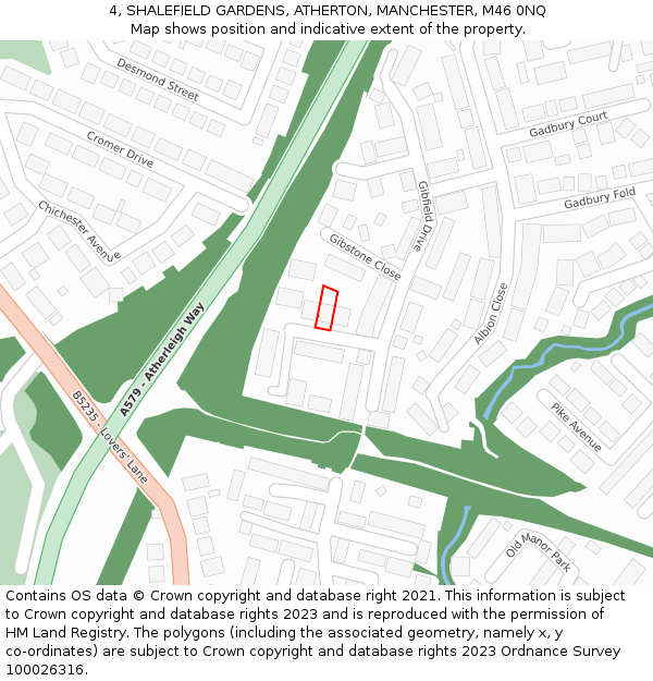 4, SHALEFIELD GARDENS, ATHERTON, MANCHESTER, M46 0NQ: Location map and indicative extent of plot