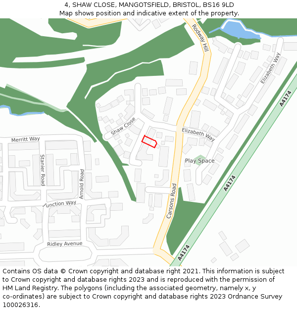 4, SHAW CLOSE, MANGOTSFIELD, BRISTOL, BS16 9LD: Location map and indicative extent of plot