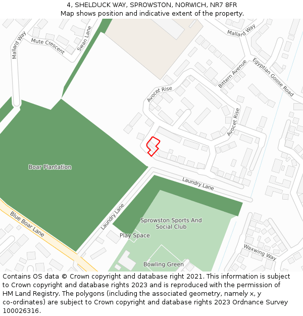 4, SHELDUCK WAY, SPROWSTON, NORWICH, NR7 8FR: Location map and indicative extent of plot
