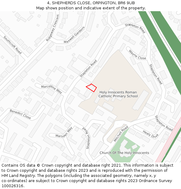 4, SHEPHERDS CLOSE, ORPINGTON, BR6 9UB: Location map and indicative extent of plot