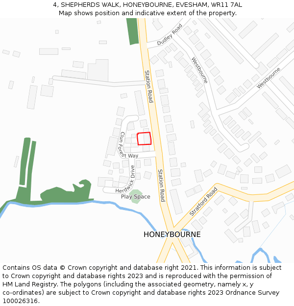 4, SHEPHERDS WALK, HONEYBOURNE, EVESHAM, WR11 7AL: Location map and indicative extent of plot