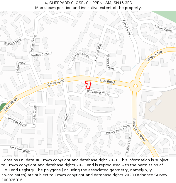 4, SHEPPARD CLOSE, CHIPPENHAM, SN15 3FD: Location map and indicative extent of plot