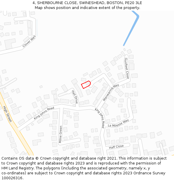 4, SHERBOURNE CLOSE, SWINESHEAD, BOSTON, PE20 3LE: Location map and indicative extent of plot