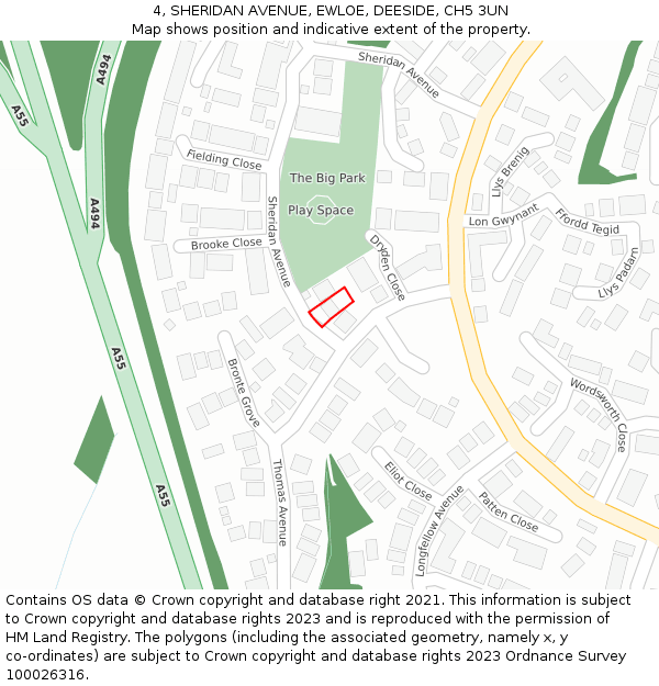 4, SHERIDAN AVENUE, EWLOE, DEESIDE, CH5 3UN: Location map and indicative extent of plot